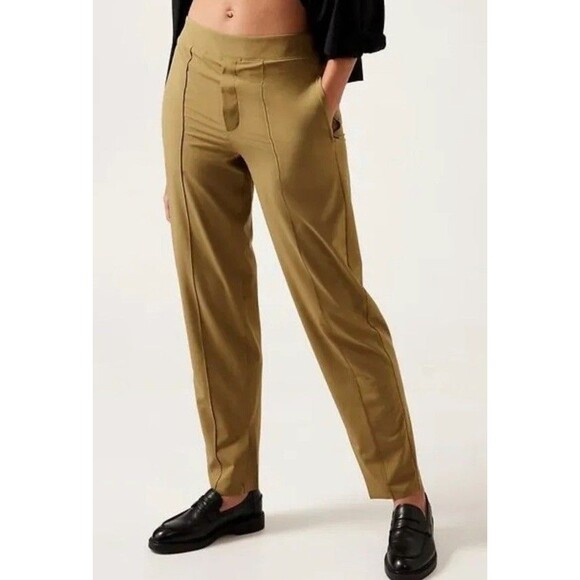 Athleta Brooklyn Heights Ankle Pants 8 Slim Travel Casual Mustard Mid Rise - Picture 3 of 11